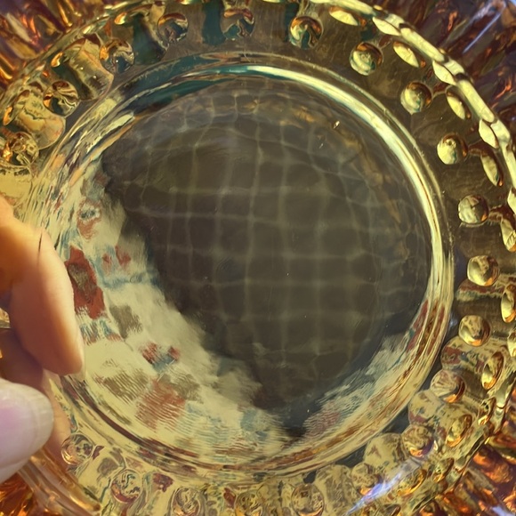 VINTAGE FENTON 5” AMBER ORANGE GLASS HOBNAIL AND RUFFLE TOP ASHTRAY- no decal - Picture 8 of 14